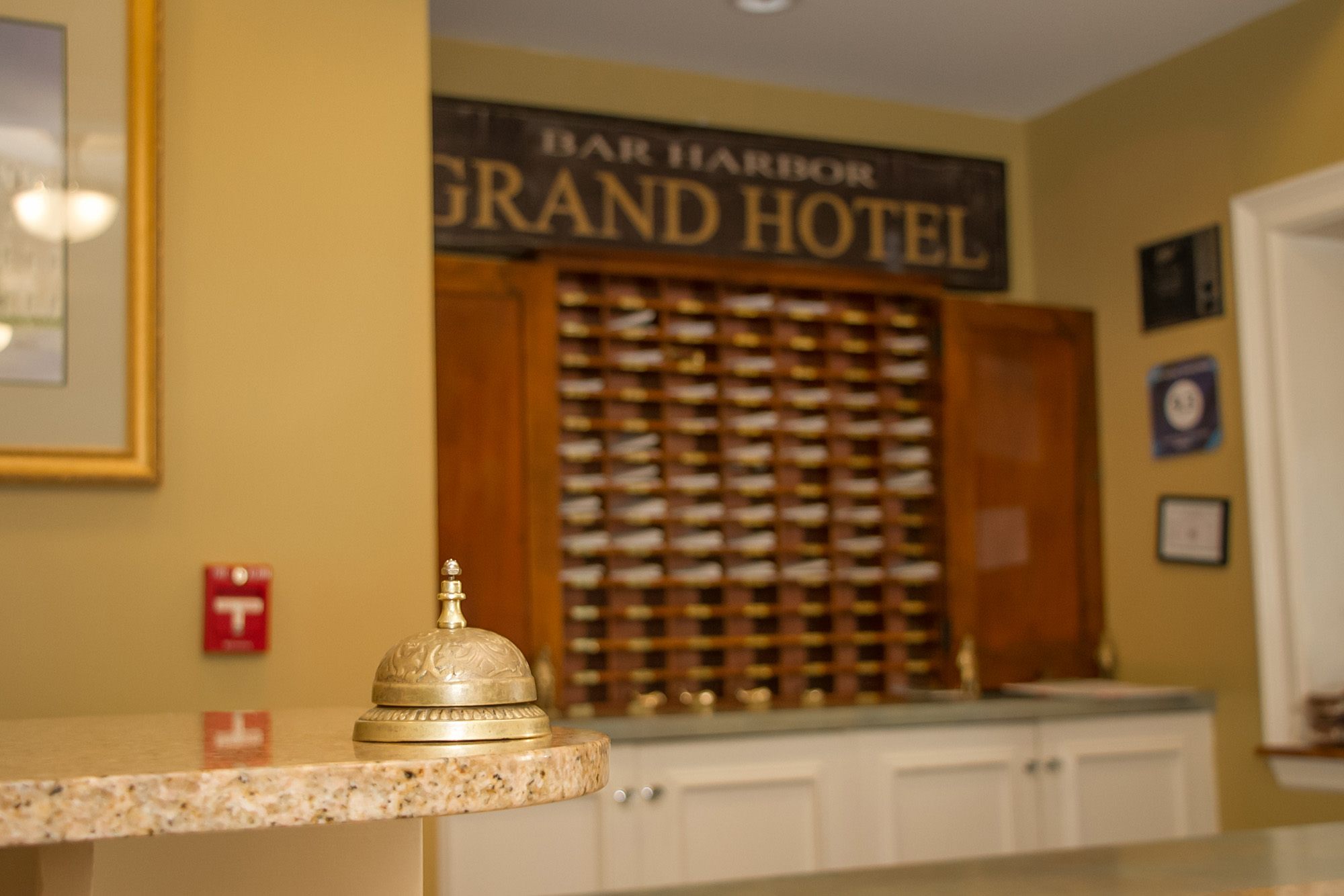 Photo of the front desk at the Bar Harbor Grand